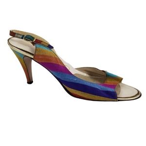 Paulette Rainbow Slingback Heel Peep Toe 7M